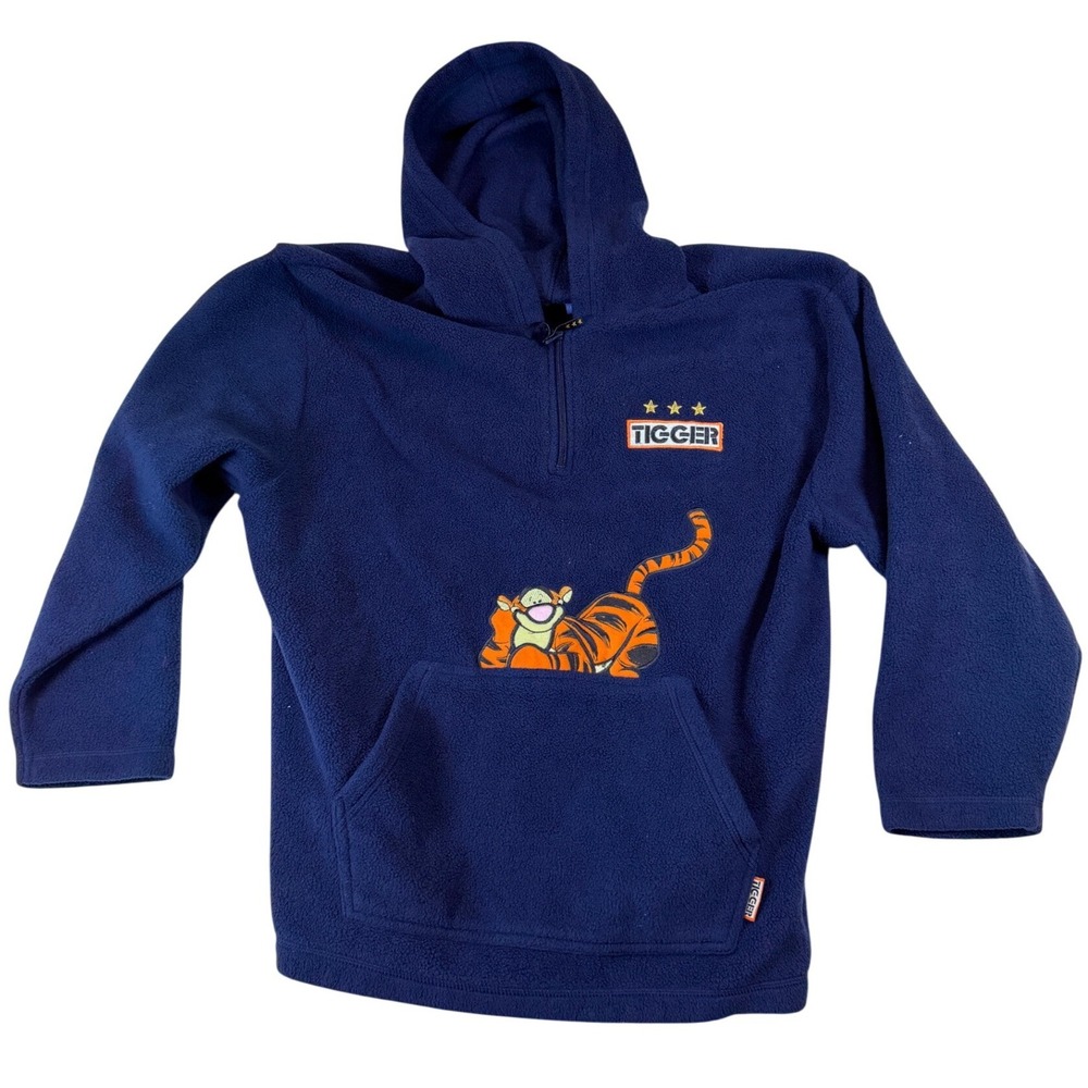 Disney Tigger Navy Blue Fleece Quarter Zip Hoodie Large Winnie the Pooh Vintage